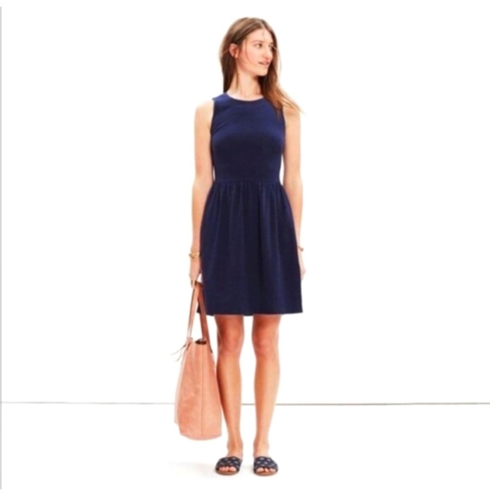 Madewell Navy Blue Verse Ponte Fit & Flare Pocket Sleeveless Mini Dress Size XS